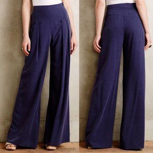 Anthropologie Elevenses Blue Linen Blend Wide Leg Sailor Trousers Size:4 $128